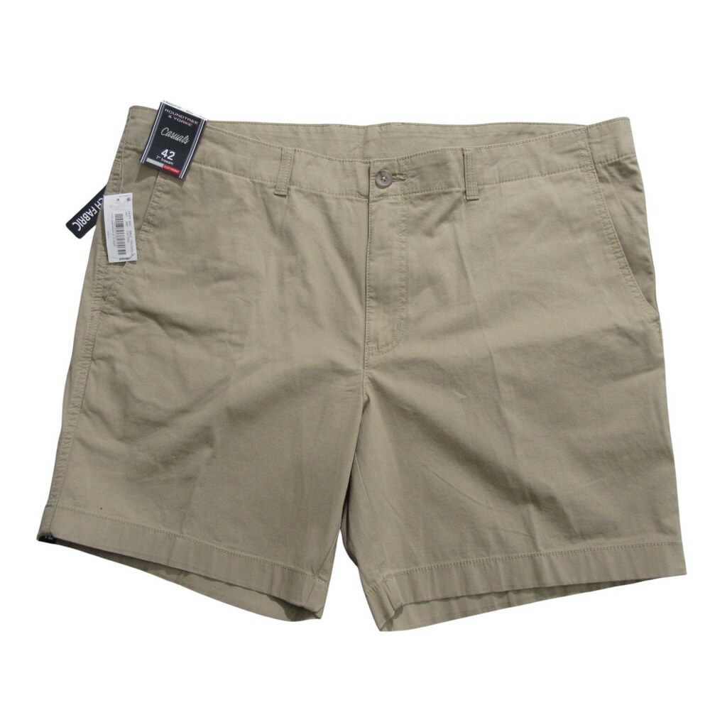 NWT Roundtree Yorke Mens Chino Shorts 42 x 7 Straight Fit Khaki Stretch Cotton